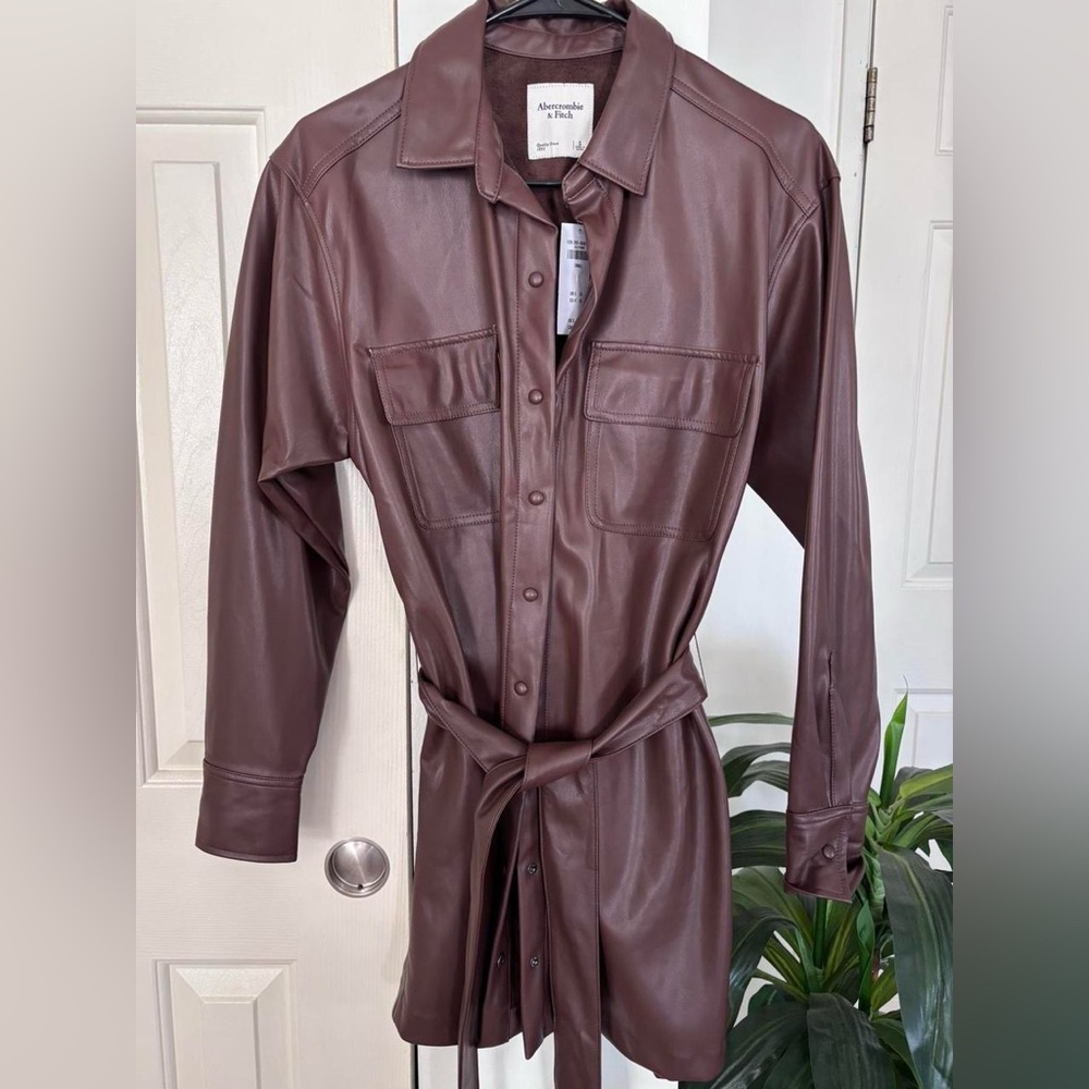 Vegan Leather Collar Shirt Dress